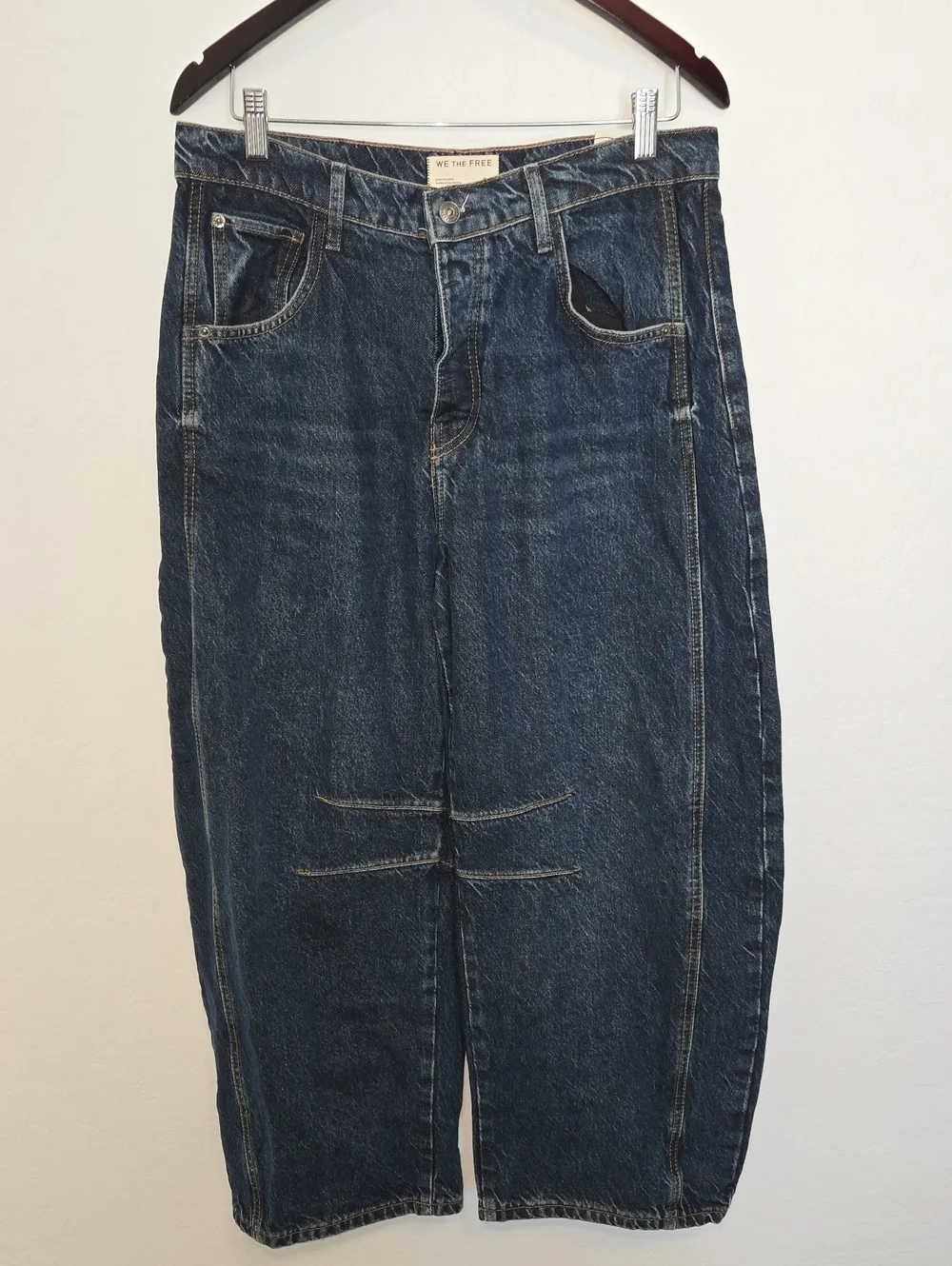 Free People Good Luck Mid Rise Barrel Jeans Deep End Mid-weight Slouchy 30 NWT